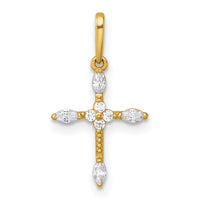 14k Polished and Beaded Fancy CZ Cross Pendant-XR2171