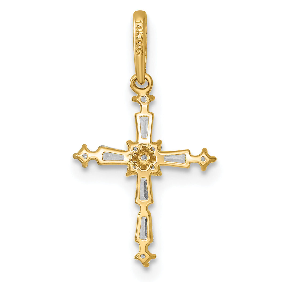 14k Polished Fancy CZ Cross Pendant-XR2172