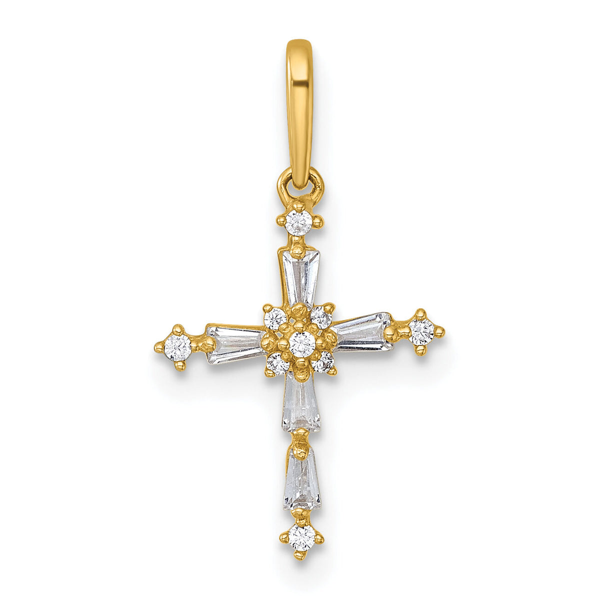 14k Polished Fancy CZ Cross Pendant-XR2172