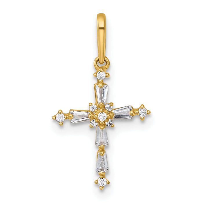 14k Polished Fancy CZ Cross Pendant-XR2172