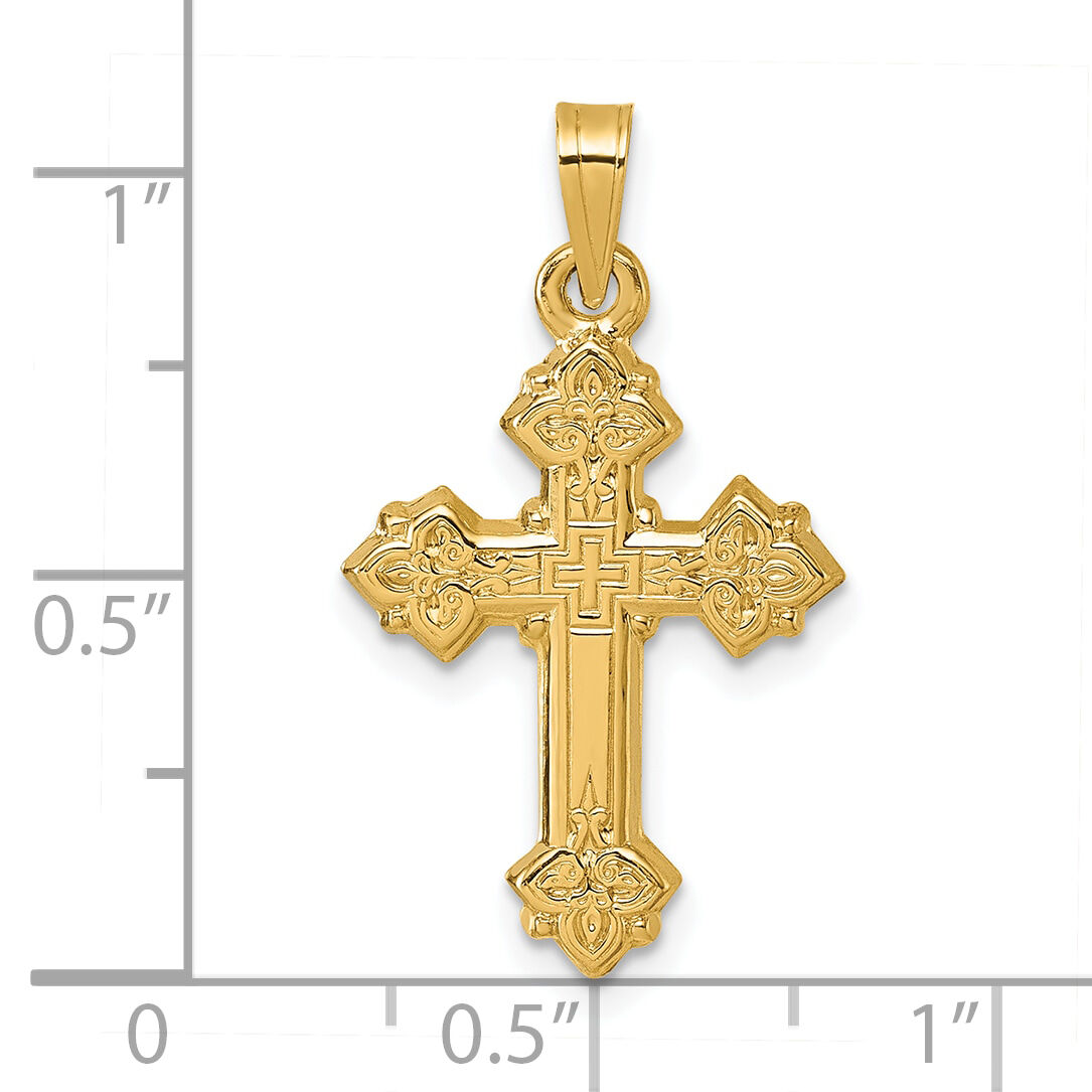 14k Polished Fleur de Lis Cross Pendant-XR2173