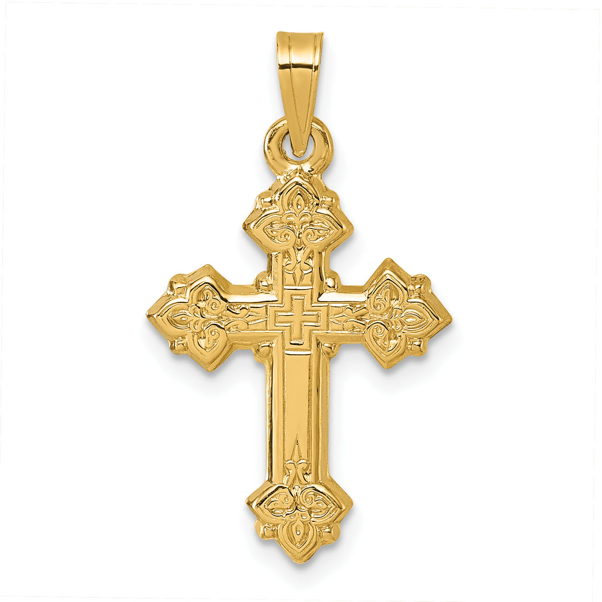 14k Polished Fleur de Lis Cross Pendant-XR2173