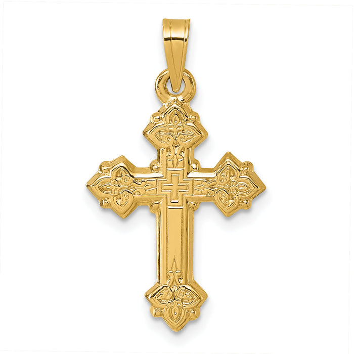 14k Polished Fleur de Lis Cross Pendant-XR2173