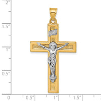 14k with White Rhodium Polished INRI Crucifix Cross Pendant-XR2176