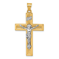 14k with White Rhodium Polished INRI Crucifix Cross Pendant-XR2176