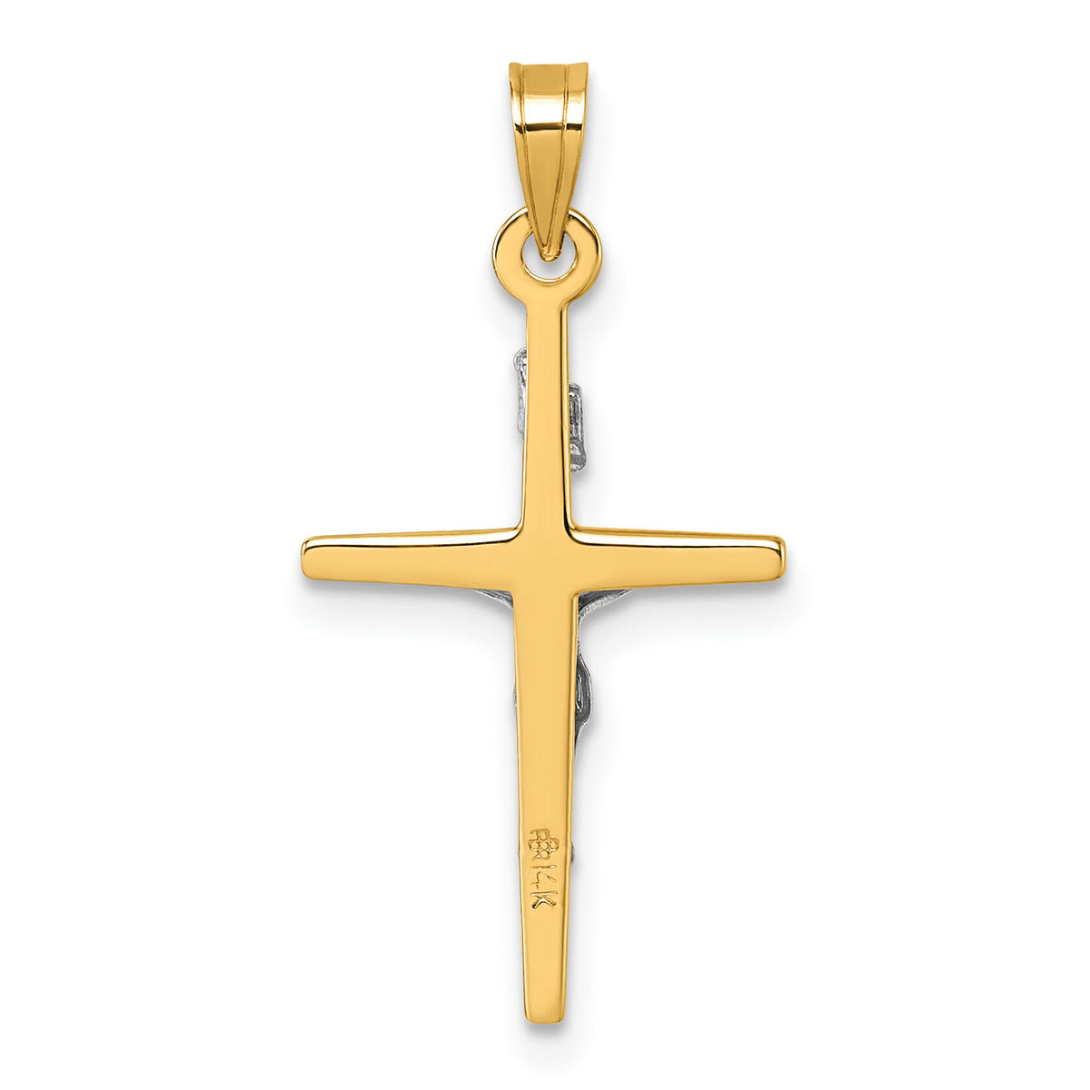 14k with White Rhodium Polished INRI Crucifix Cross Pendant-XR2177