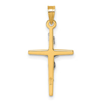 14k with White Rhodium Polished INRI Crucifix Cross Pendant-XR2177