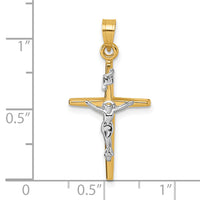 14k with White Rhodium Polished INRI Crucifix Cross Pendant-XR2177