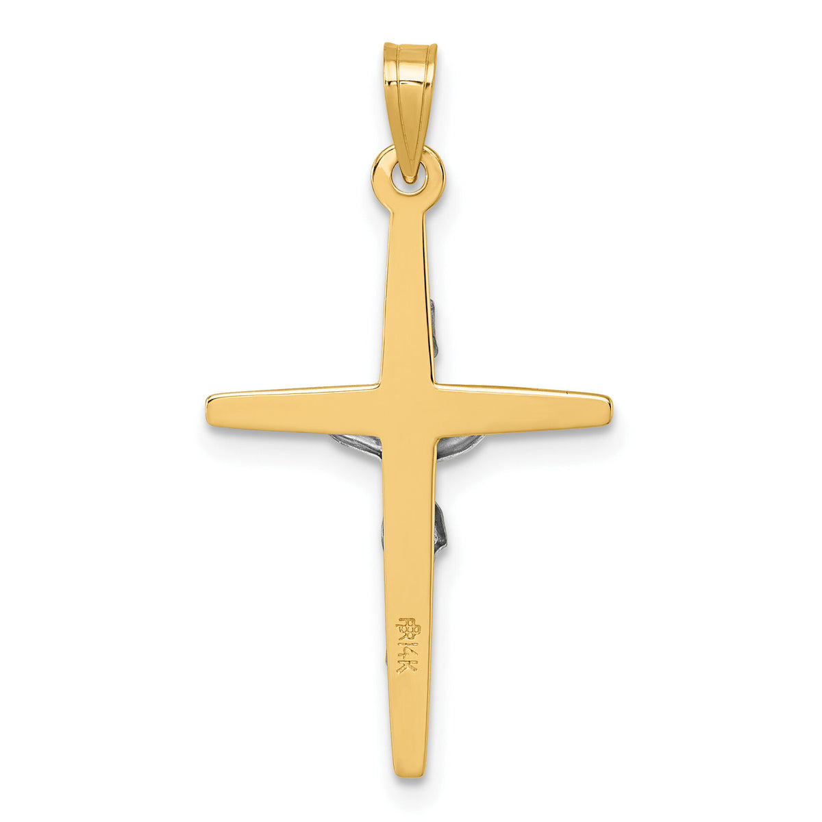 14k with White Rhodium Polished INRI Crucifix Cross Pendant-XR2178