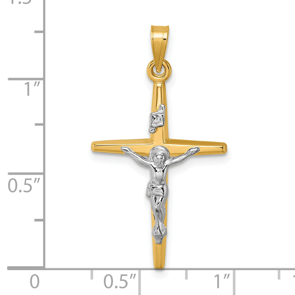 14k with White Rhodium Polished INRI Crucifix Cross Pendant-XR2178
