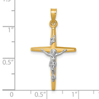 14k with White Rhodium Polished INRI Crucifix Cross Pendant-XR2178