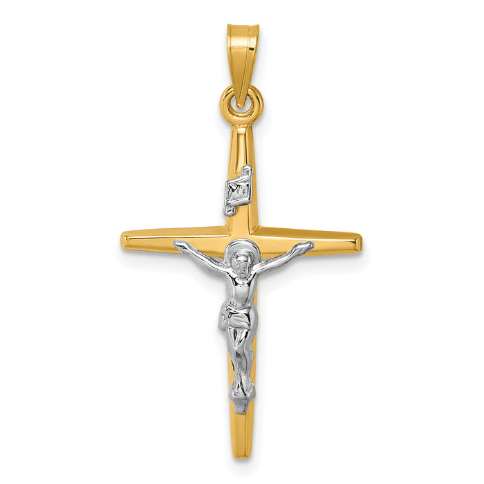 14k with White Rhodium Polished INRI Crucifix Cross Pendant-XR2178