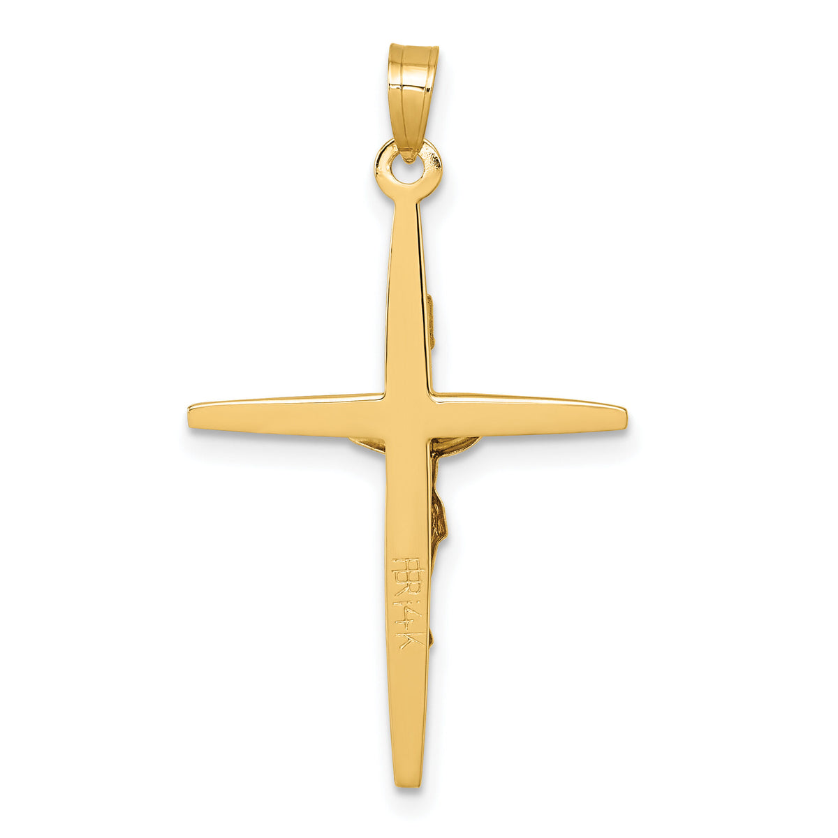 14k with White Rhodium Polished INRI Crucifix Cross Pendant-XR2179