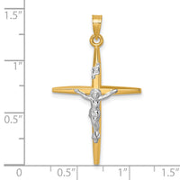 14k with White Rhodium Polished INRI Crucifix Cross Pendant-XR2179