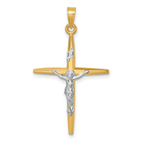14k with White Rhodium Polished INRI Crucifix Cross Pendant-XR2179