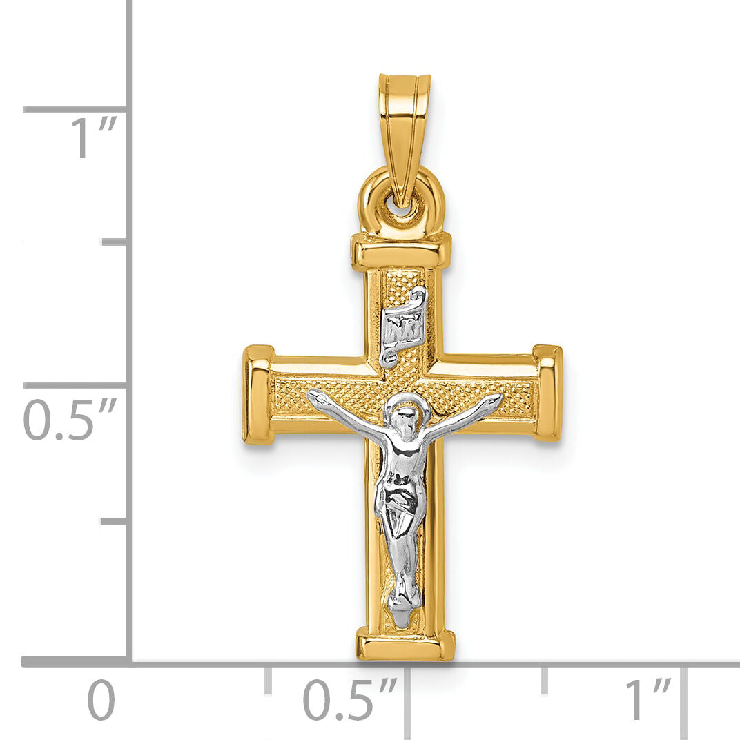 14k w/ White Rhodium Polished INRI Crucifix Cross Pendant-XR2180