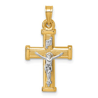 14k w/ White Rhodium Polished INRI Crucifix Cross Pendant-XR2180