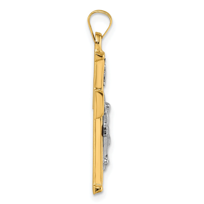 14k with White Rhodium Polished and Textured INRI Crucifix Cross Pendant-XR2181