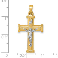 14k with White Rhodium Polished and Textured INRI Crucifix Cross Pendant-XR2181