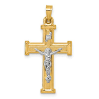 14k with White Rhodium Polished and Textured INRI Crucifix Cross Pendant-XR2181
