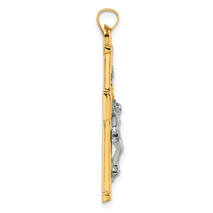 14k with White Rhodium Polished INRI Crucifix Cross Pendant-XR2182