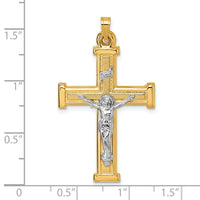 14k with White Rhodium Polished INRI Crucifix Cross Pendant-XR2182