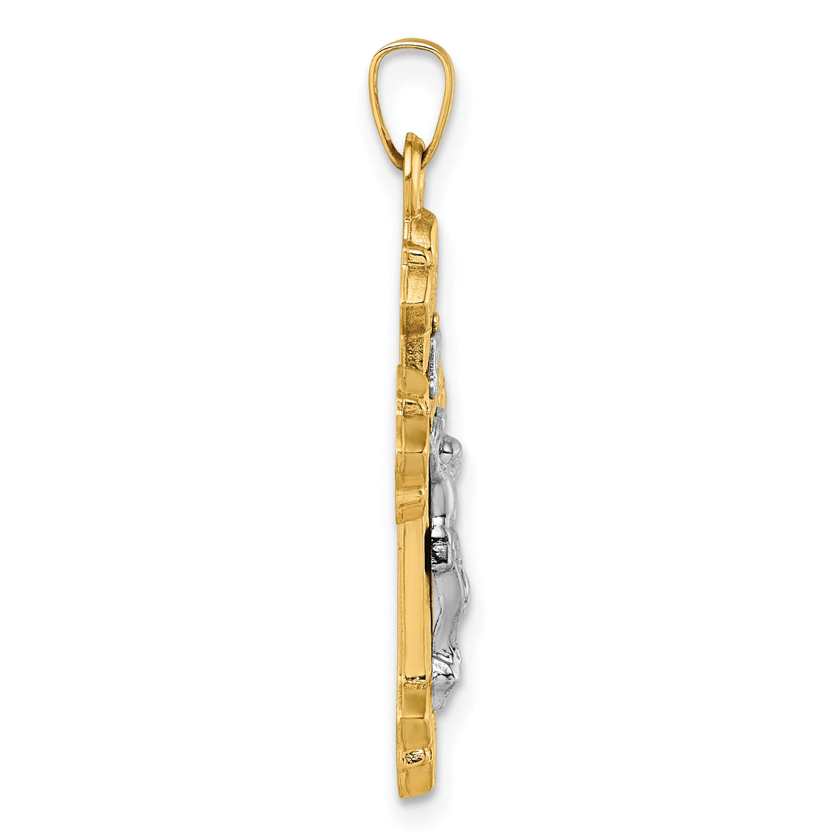 14k with White Rhodium Polished INRI Crucifix Cross Pendant-XR2183