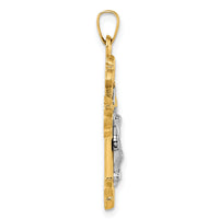 14k with White Rhodium Polished INRI Crucifix Cross Pendant-XR2183