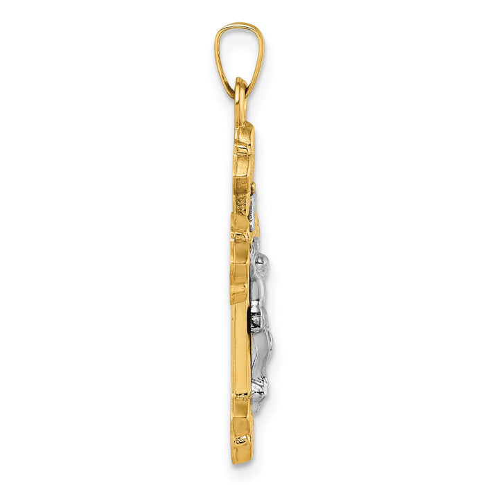 14k with White Rhodium Polished INRI Crucifix Cross Pendant-XR2183