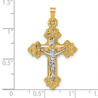 14k with White Rhodium Polished INRI Crucifix Cross Pendant-XR2183