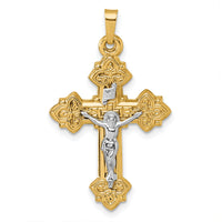 14k with White Rhodium Polished INRI Crucifix Cross Pendant-XR2183