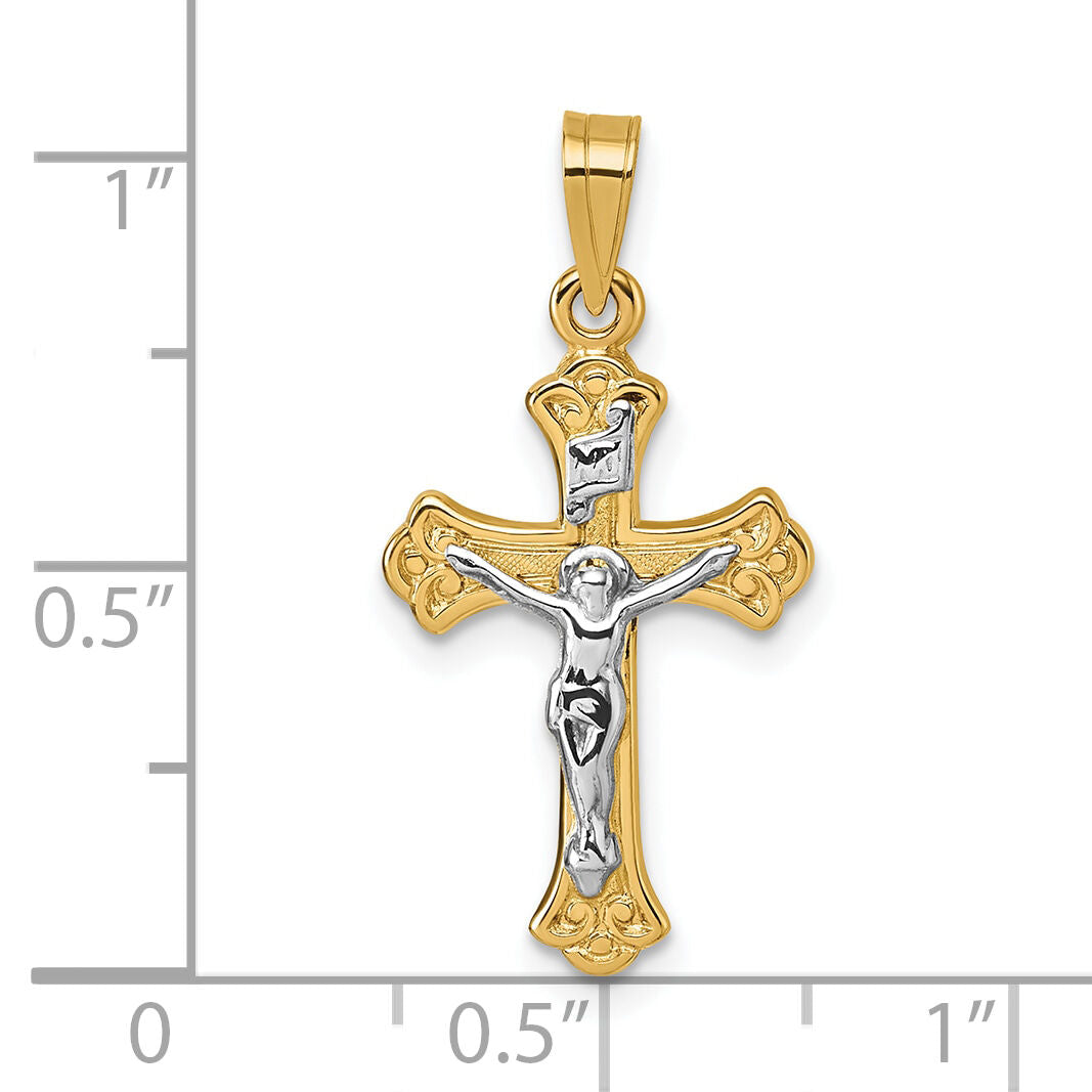 14k with White Rhodium Polished INRI Crucifix Cross Pendant-XR2184