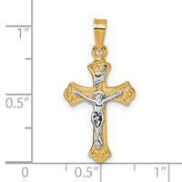 14k with White Rhodium Polished INRI Crucifix Cross Pendant-XR2184