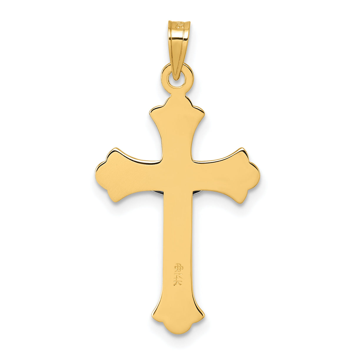 14k w/ White Rhodium Fleur de Lis INRI Crucifix Cross Pendant-XR2185