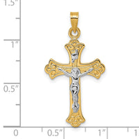 14k w/ White Rhodium Fleur de Lis INRI Crucifix Cross Pendant-XR2185
