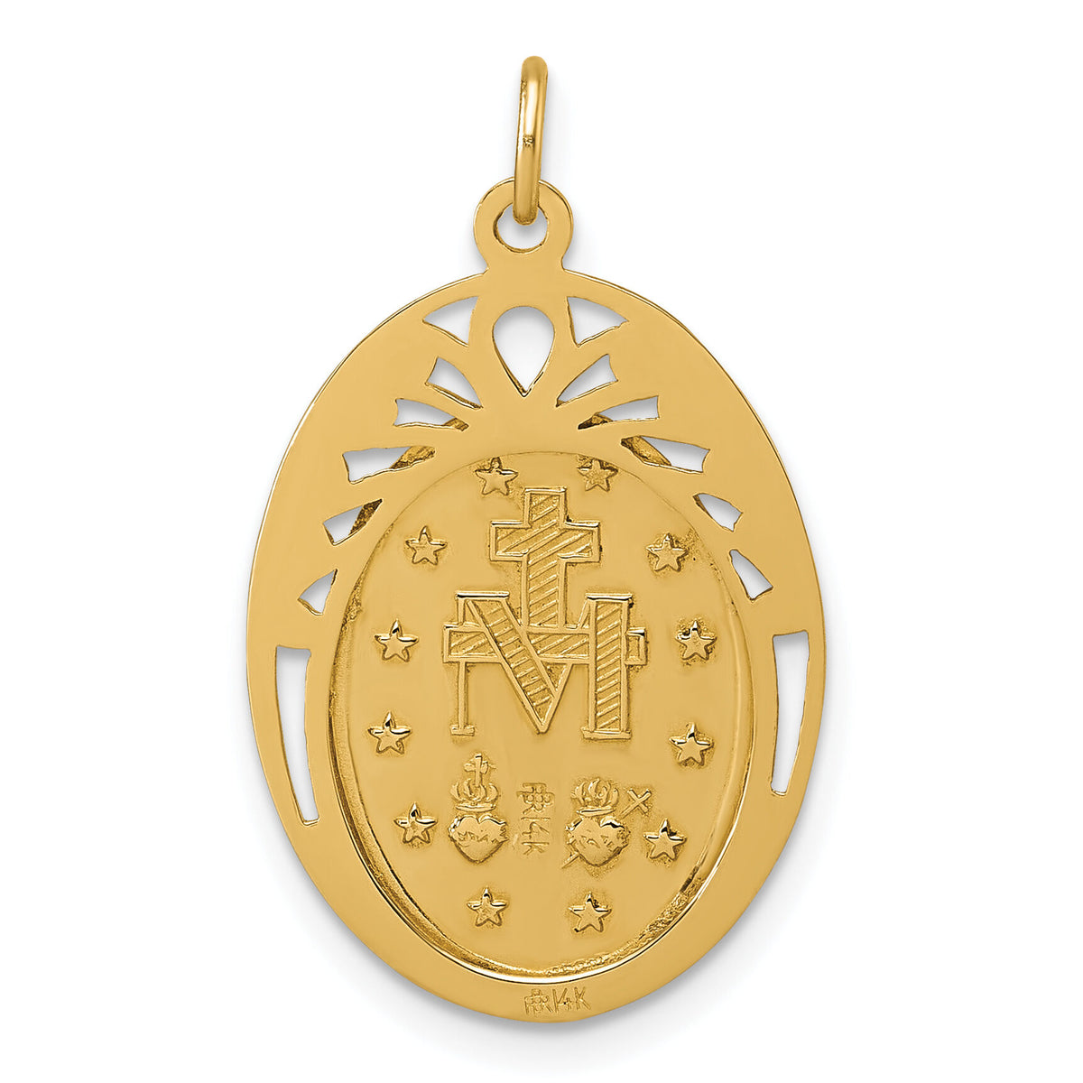 14k Polished and Satin Miraculous Medal in Frame Oval Pendant-XR2186