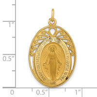 14k Polished and Satin Miraculous Medal in Frame Oval Pendant-XR2186