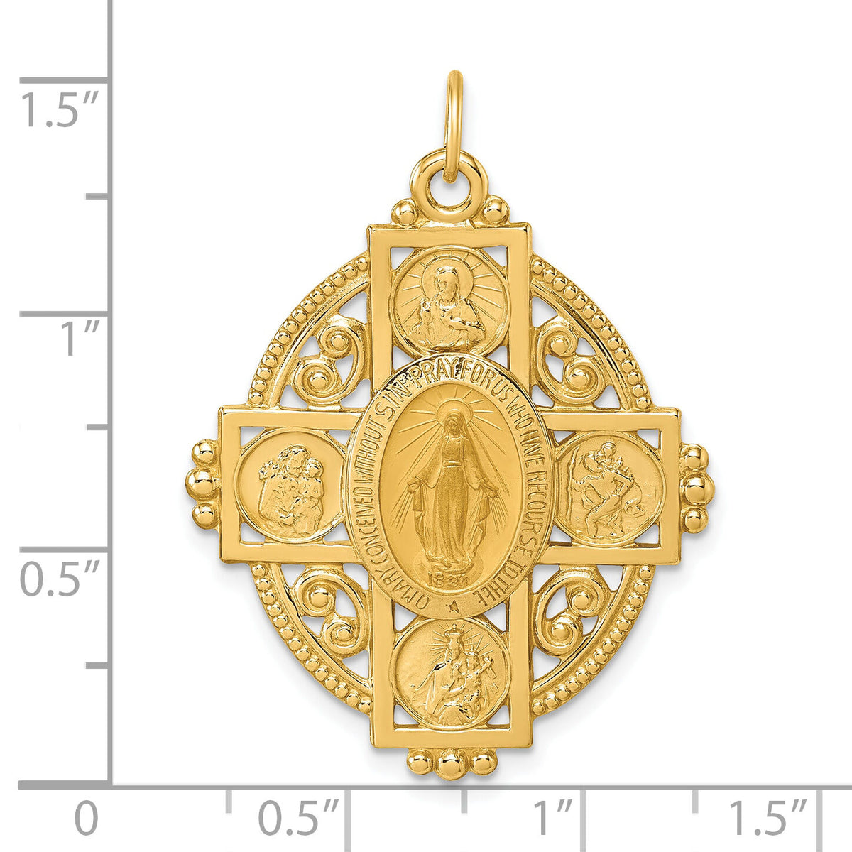 14k Polished and Satin Miraculous 4-way Medal Oval Pendant-XR2187