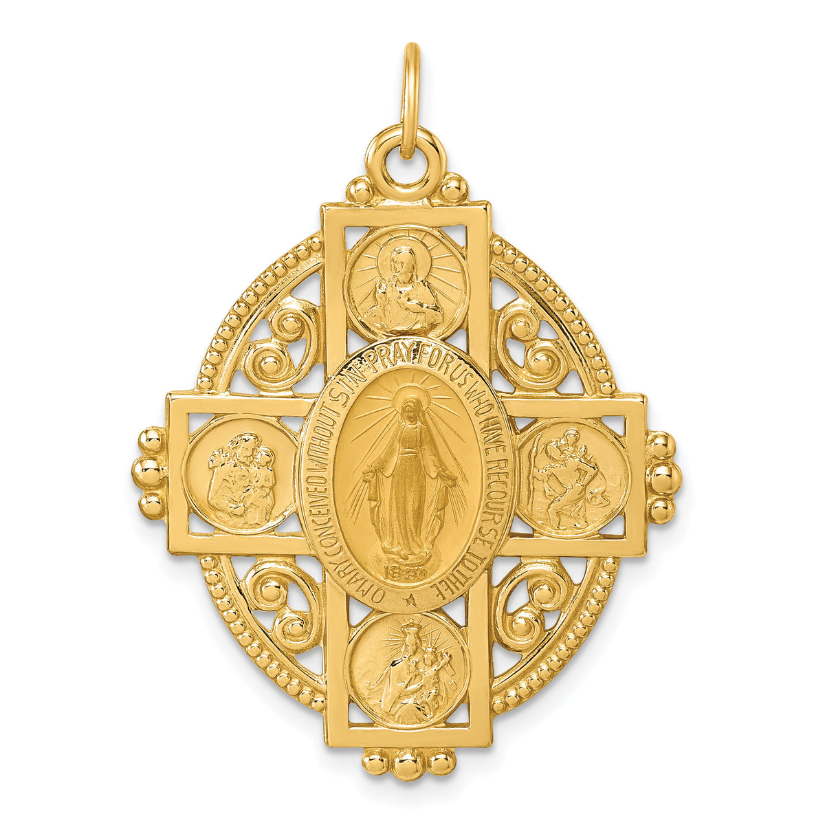 14k Polished and Satin Miraculous 4-way Medal Oval Pendant-XR2187