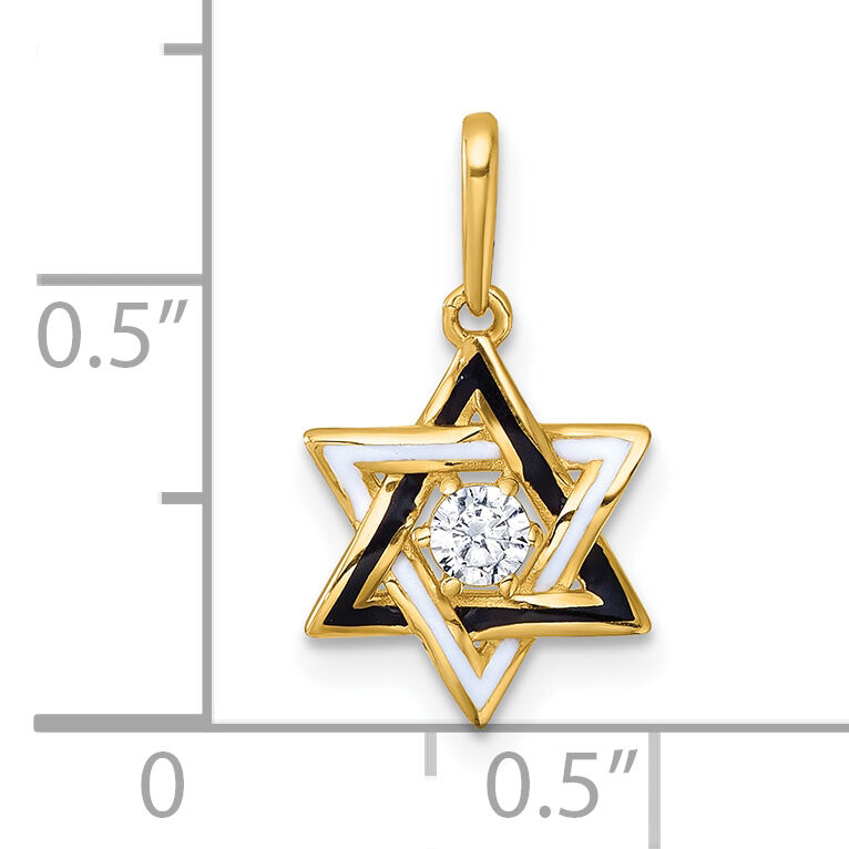 14k Polished Black & White Enameled and CZ Star of David Pendant-XR2191