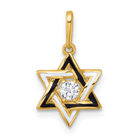 14k Polished Black & White Enameled and CZ Star of David Pendant-XR2191