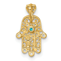 14k Polished White and Blue CZ Hamsa Chain Slide Pendant-XR2192