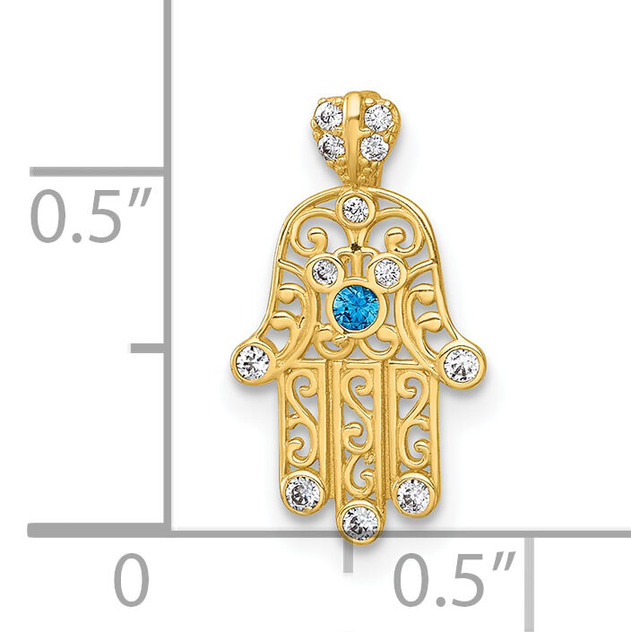 14k Polished White and Blue CZ Hamsa Chain Slide Pendant-XR2192