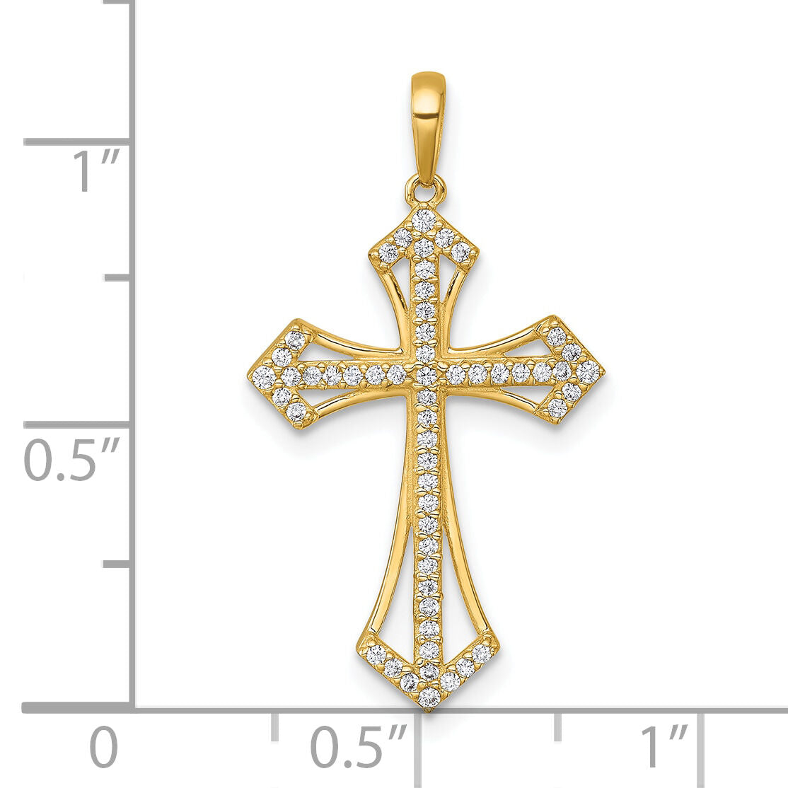 14k Polished Fancy CZ Cross Pendant-XR2193