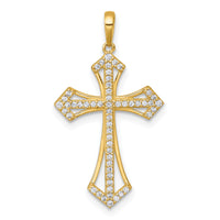 14k Polished Fancy CZ Cross Pendant-XR2193