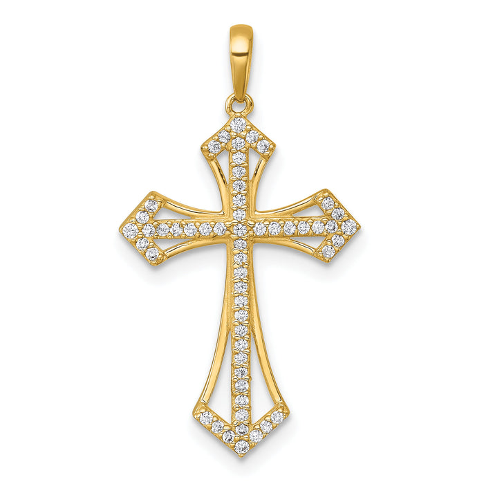 14k Polished Fancy CZ Cross Pendant-XR2193