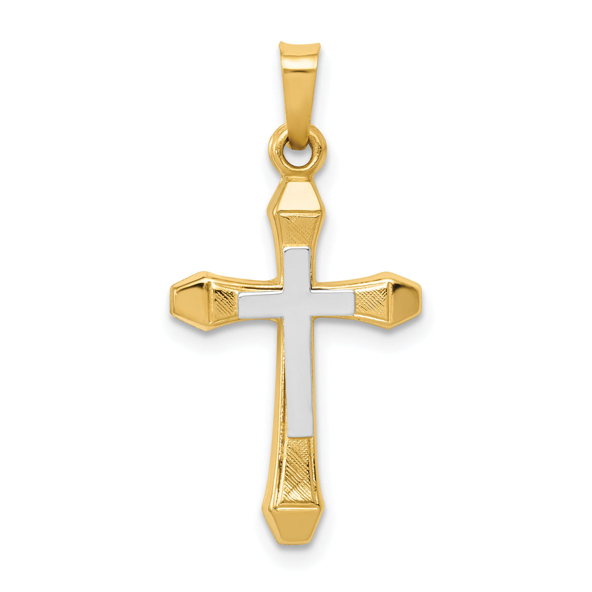 14ky w/ Rhodium Hollow Cross Pendant-XR226