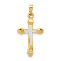 14ky w/ Rhodium Hollow Cross Pendant-XR226
