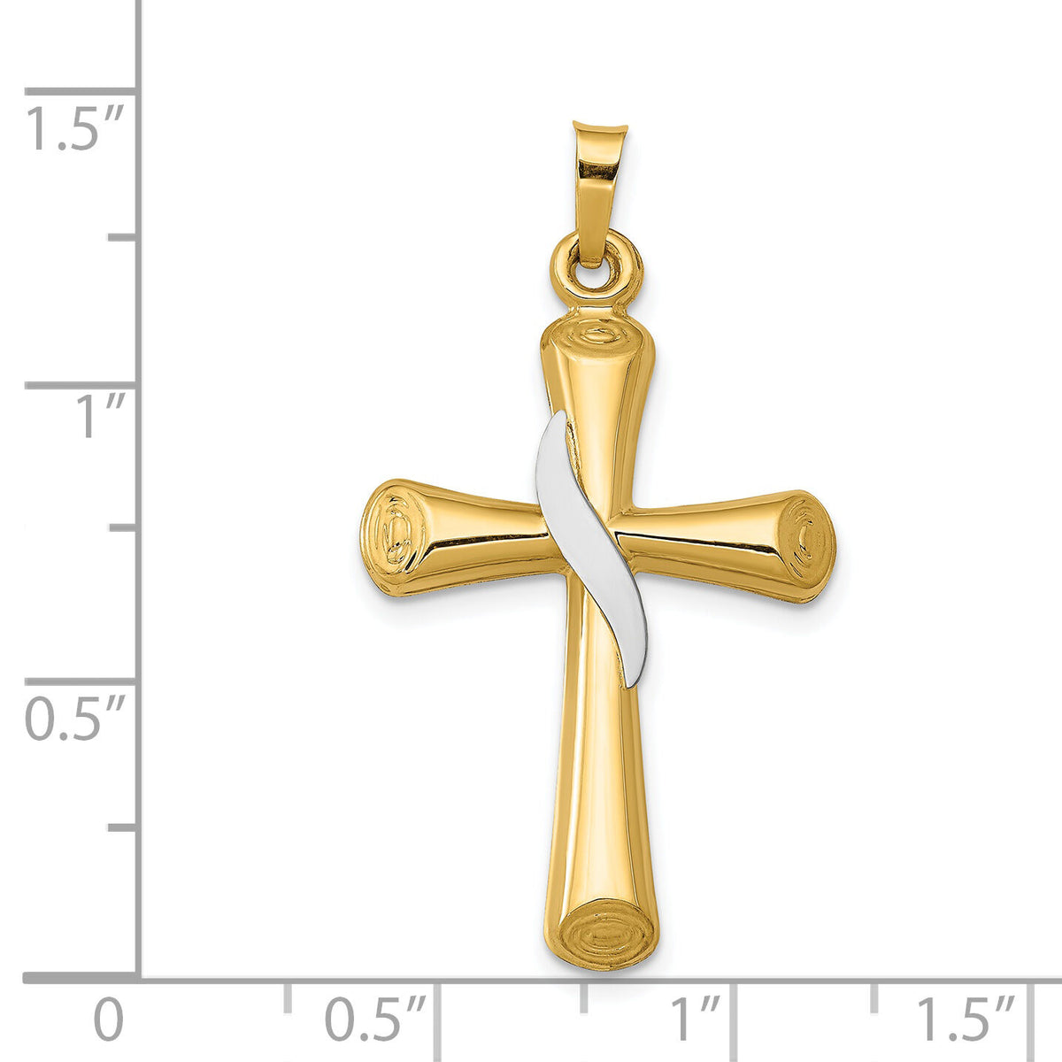 14K Two-Tone Hollow Cross w/Drape Pendant-XR266