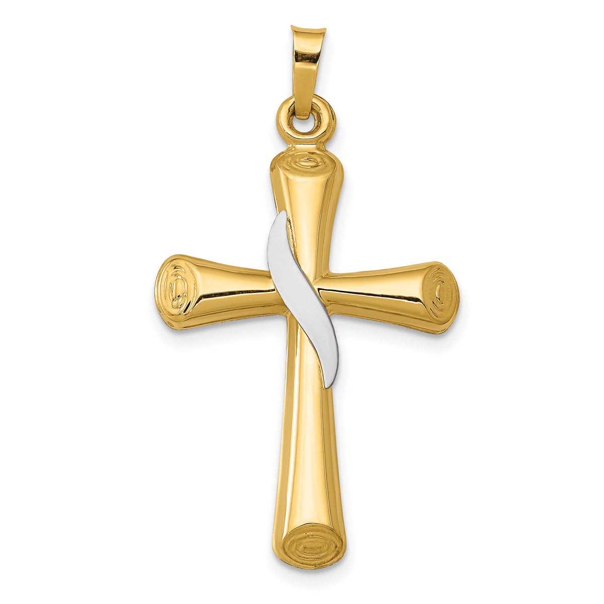 14K Two-Tone Hollow Cross w/Drape Pendant-XR266